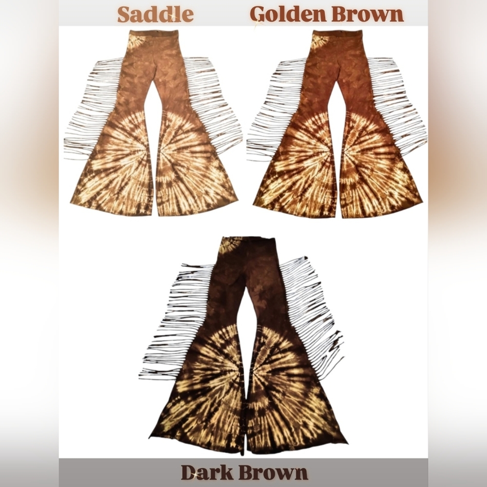 SHORT LENGTH Tie Dye High Waisted Fringe Bell Bottoms - Festival Tie Dyed Bells - Picture 9 of 15